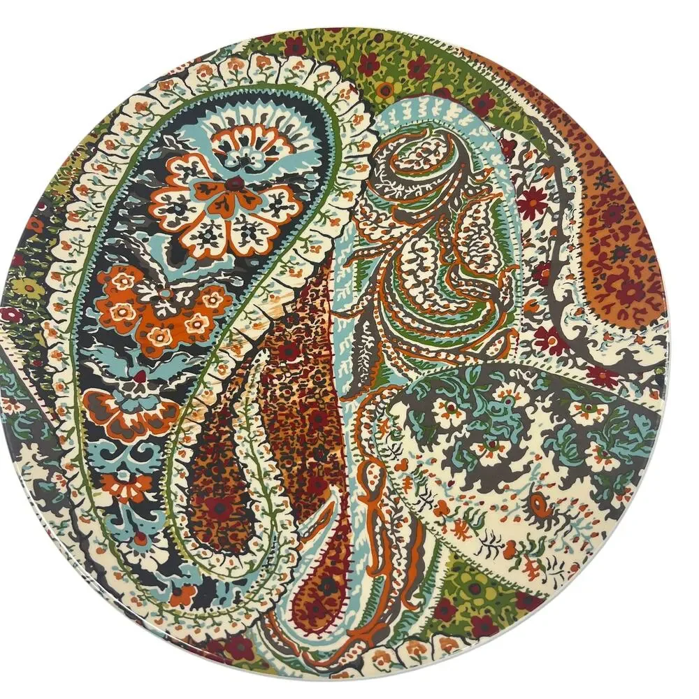 Set of 2 Pottery Barn Zia Paisley Pattern Plates NWT Retro‎ Boho Eclectic 8.75